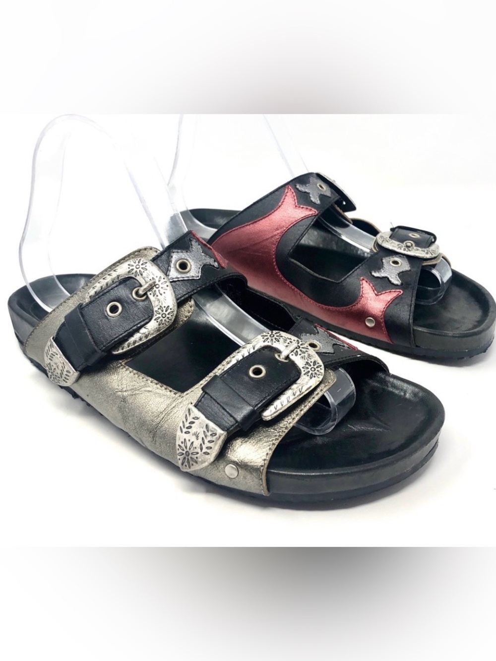 Zara leather cowboy buckle sandals